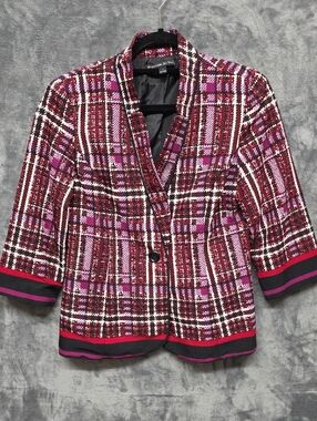 Preston & York Pink Plaid Blazer with Black and Fuchsia Trim